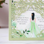 Hosmsua 50PCS Personalized Sage Green Quinceanera Invitations Kit 5.1x7.3 Inch Laser Cut Floral Crown Pocket Quince Invitation Cards with Envelopes for Birthday Bridal Shower - Image 7