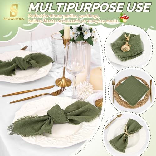 Showgeous 30 Pack Olive Green Cloth Napkins with Fringe, 16x16 inch - Image 6