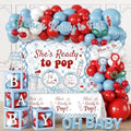 Shes Ready to Pop Baby Shower Decorations Boy All-in-1 Soda Pop Baby Shower Decorations with Balloon Arch Baby Boxes Plates Napkins Cake Toppers Tablecloth Backdrop Banner for Gender Reveal Party by Juweked