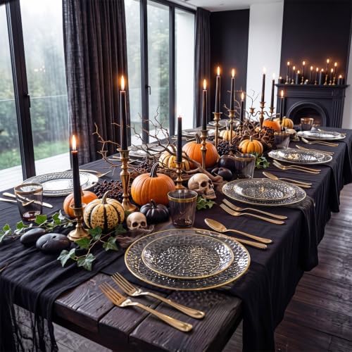 175PCS Black and Gold Plastic Dinnerware Set for 25 Guests, Disposable Plates for Party, Include: 25 Dinner Plates, 25 Dessert Plates, 25 Pre Rolled Napkins with Gold Silverware, 25 Cups - Image 7