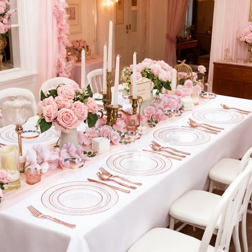 Ciaell 150PCS Rose Gold Plastic Plates – Disposable Plates with Rose Gold Plastic Silverware include 50Plates, 25Forks, 25Knives, 25Spoons, 25Cups for Wedding & Party - Image 4