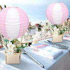 Rossesay 12 Sets Hot Air Balloon Decorations DIY Paper Lanterns Baby Shower Table Centerpieces Wooden Basket with Sticks for Gender Reveal, First Birthday Party, Wedding, Graduation(Pink) - Image 6