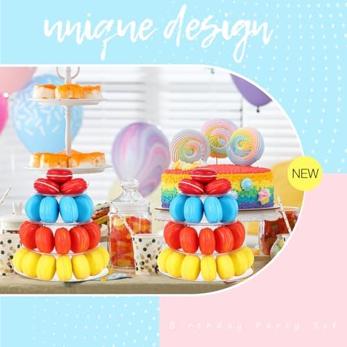 Juexica 4 Pcs Round Macaron Display Tower Stand 4 Tiers - Image 3