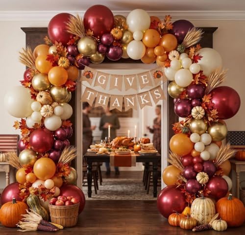 Burgundy Burnt Orange Balloon Arch Kit - Retro Boho Fall Balloon Garland with Metallic Gold Cream for Autumn Fall Harvest Thanksgiving Birthday Baby Shower Party Decorations - Image 5