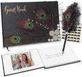 Vijiv Personalized Wedding Guest Book for Wedding Reception Signs, Bridal Baby Shower, Peacock Feather Hardcover Guestbook for Table Decoration Engagement Birthday Party Event, Photo Corners and Pen by VIJIV