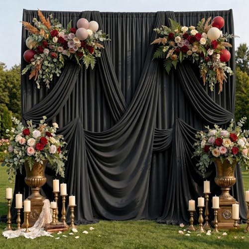 20ftx10ft Black Backdrop Curtain for Wedding Parties, Wrinkle Free Silky Polyester 4 Panels 5x10ft Draping Fabric Photo Back Drop Cloth for Birthday Photography Background Photoshoot - Image 5