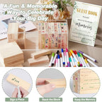 80 Wedding Guest Book Alternative tumbling tower Wooden Block, Greenery - Image 4