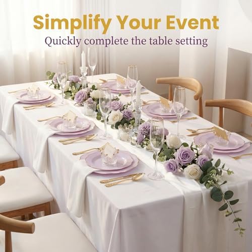 NOCCUR 175PCS Purple Plastic Plates with Gold Disposable Silverware - Include 50 Lavender and Gold Plastic Plates,25 Knives,25 Forks,25 Spoons,25 Cups and 25 Napkins - Wedding/Party/Spring - Image 5