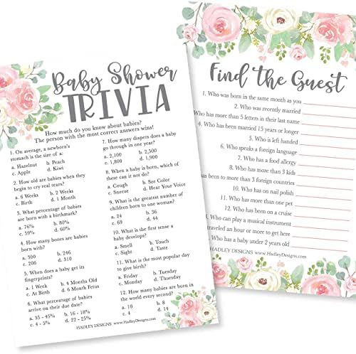 Hadley Designs 25 Floral Who Knows Mommy Best, Baby Prediction And Advice Cards, 25 Trivia Game, Find The Guest-4 Double Sided Cards Ideas, Party Supplies, Sprinkle Games for Baby Shower - Image 4