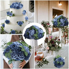 100 Pcs Artificial Rose Flowers, Dusty Blue Shades - Image 6