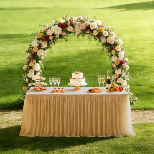 1-Pack Champagne 2-in-1 Tulle Tablecloth for 6-Foot Rectangular Table - Image 4
