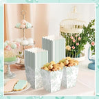 Gueevin 100 Pcs Green Floral Popcorn Boxes with Scalloped for Party 5.5 x 10.5 x 7.5 cm Mini Paper Popcorn Containers Bulk for Wedding Movie Night Decorations Bridal Baby Shower Party Supplies - Image 3