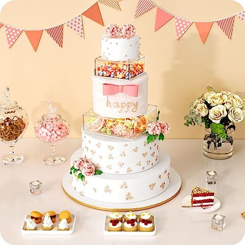 NPPLUS 2 Pcs Square Clear Acrylic Fillable Cake Stand with 2M LED Lights - Image 4