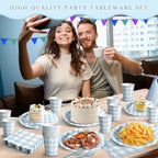 Vyntra 350-Pc Blue Gingham Paper Plates and Napkins Party Supplies - Image 2