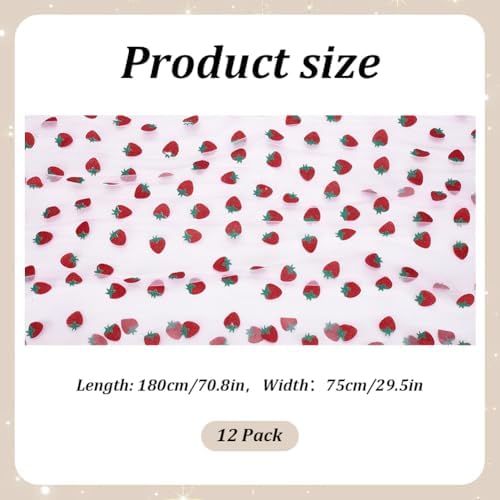 12 Pcs 29x70 Inch Strawberry Shiny Glitter Tulle Table Runner, Blush Pink Lace Strawberry Tablecloth for Cake Birthday Party Wedding Baby Shower Christmas Decorations - Image 2