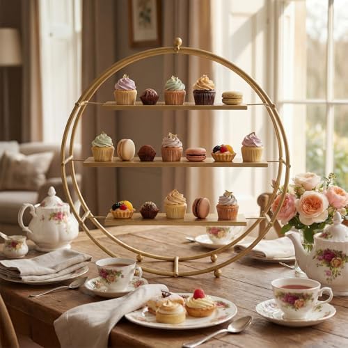 Shimeyao 1 Pcs Gold Cupcake Stand 22 Inch Tiered Dessert Stand Large Metal 3 Tier Serving Tray Round Gold Dessert Table Display for Wedding, Birthday Party, Catering Events - Image 6