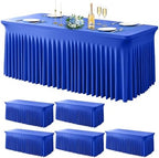 Wish Care 6 Pack Royal Blue Spandex Table Clothes for 6 Foot Rectangle Tables, 6FT Wrinkle Free Fitted Tablecloths Ruffles Design Table Cloth for Party, Banquet, Wedding and Events by WishCare