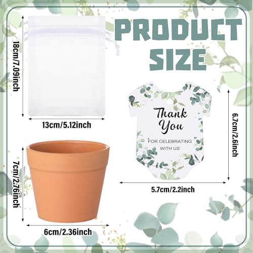 Ctosree 50 Sets Eucalyptus Leaf Baby in Bloom Baby Shower Seed Packets Favors for Guests Include Self Adhesive Seed Packets (No Seeds) Clay Plastic Flowerpot Thank You Tags Hemp Rope Organza Gift Bags - Image 2