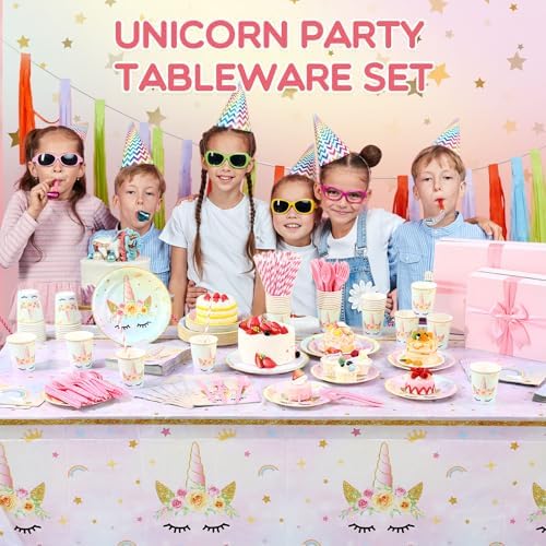 Funnymoom 452 Pcs Unicorn Themed Birthday Party Decorations Include Unicorn Paper Plates Napkins Cups Tablecloth Cutlery Straws Rainbow Pastel Theme Party Supplies for Birthday Decorations - Image 5