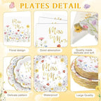 Funnymoom 400 Pcs Wildflower Bridal Shower Party Supplies for 50 Guests Floral Miss to Mrs Paper Plates and Napkins Knives Spoon Fork Cup Disposable Dinner for Women Wedding Engagement Party Favor - Image 3