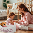Personalized Baby Name Basket with Handles,Custom Diaper Caddy Cotton Rope Basket,Baby Stuff Organizer Storage Bin for Nursery Toy Room Bedroom Bathroom (White,L) - Image 2