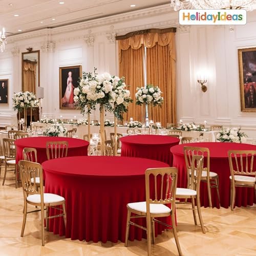 Red Tablecloths Spandex Table Covers for Christmas, 60 Inch Round,6 Pack - Image 3