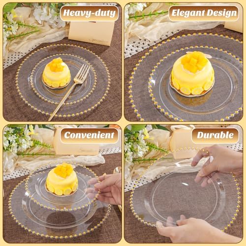 LIYH 150 Pcs Clear and Gold Plastic Plates - Elegant Disposable Gold Plastic Dinnerware set Include Dinner & Dessert Plates for Birthday Party Wedding 30 Guests - Image 5