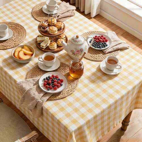 Summer Gingham Tablecloth Rectangle Table Cotton Linen Fabric Picnic Checkered Table Cloth Farmhouse Washable Wrinkle Free Buffalo Plaid Table Cover for Outdoor Birthday Party, Yellow, 60x120 - Image 5