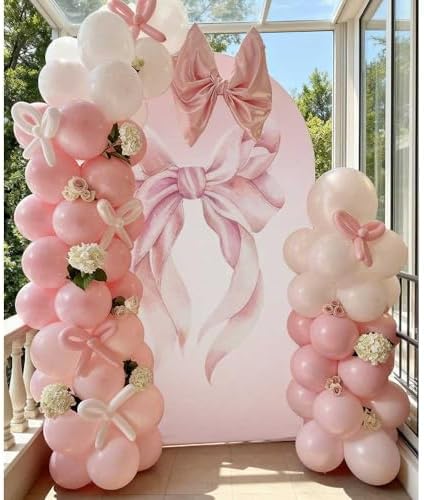 Pink Bow Arch Backdrop Cover Girls Bridal Baby Shower Birthday Party 7.2ft - Image 4