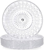 10 Pcs Round Plastic Serving Platters Bulk Clear Plastic Tray Acrylic Crystal Flan Plates Diamond Embossed Dinnerware for Party Food Cake Cookie Fruits Birthday Wedding Supplies(13.8 Inch) by Acellegic