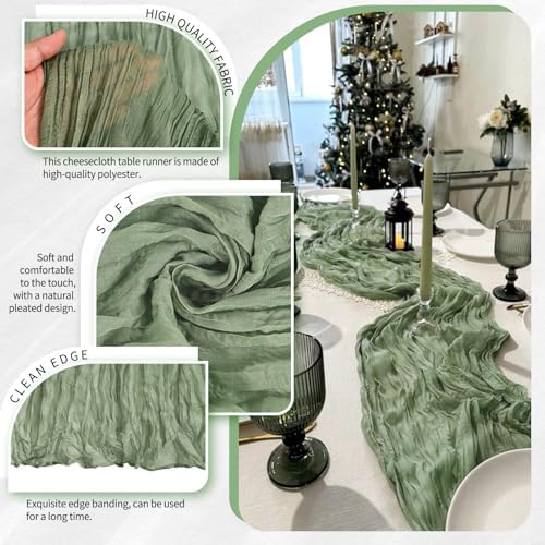18 Pack Cheesecloth Table Runner 10FT Sage Green Table Runner Boho Gauze Cheese Cloth Table Runners Long Rustic Sheer Table Decorations for Wedding Party Baby Bridal Shower Birthday Holiday Home - Image 3