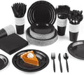 Kochorie 350 Pieces Black Dinnerware Set, 7 & 9 inch Dessert Paper Plates Cups Napkins Plastic Cutlery Disposable Party Supplies for Birthday Baby Shower Wedding, Serve 50 Guests by Kochorie
