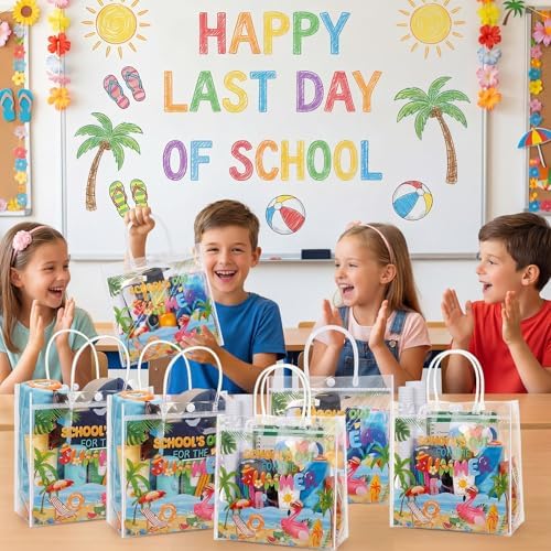 Hosuly 24 Pcs Schools Out for Summer Gift Bags End of the Year Clear PVC Bags Plastic Candy Goodie Handbags for Teachers and Students Summer Vacation Beach Pool Party Favors Supplies - Image 6