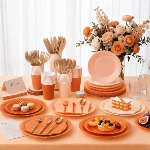 Zhehao 350 Pcs Burnt Orange Fall Party Supplies Serve 50 Guests - Image 2