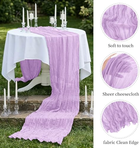Lilac Purple Lavender 17 x 108 Inch Cheesecloth Table Runner - Boho Gauze Sheer Fabric for Wedding Baby Shower Party Home Decor - Image 4