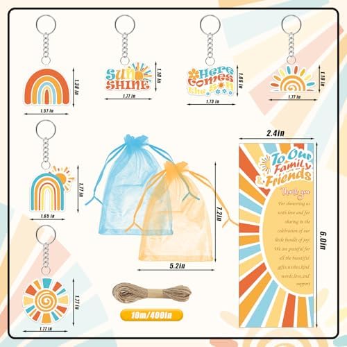 289 Pieces Sun Baby Shower Gifts for Guest Here Comes the Son Ballpoint Pens and Keychains Favors Bulk Retractable Baby Shower Pens Gender Reveal Thank You Cards Souvenirs Prizes - Image 3