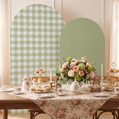 Tegeme 2 Set Gingham Arch Backdrop Cover 7.2ft 6.6ft Arch Cover, Green - Image 5