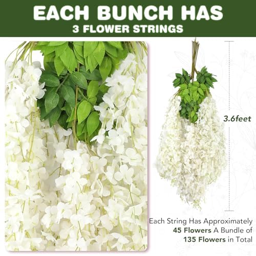 Alotiki White Wisteria Hanging Flowers, 75 Pack Fake Hanging Flowers - Image 2