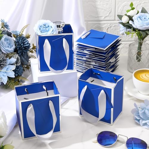 Yeaqee 50 Pcs Mini Paper Gift Bags with Handles Tag, Royal Blue, Silver - Image 5