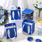 Yeaqee 100 Pcs Mini Paper Gift Bags with Handles Tag, Royal Blue,Silver - Image 5