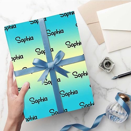 Personalized Logo Wrapping Paper, Gradient Blue And Yellow Gift Wrap Paper Custom Funny Name Wrapping Paper Roll for Boys Girls Baby Shower Anniversary Birthday Christmas Gift 58x23 5 Rolls - Image 5