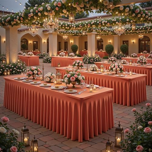 2 Packs Terracotta Spandex Table Cloths 6 Foot, Fitted Stretch Table Cover with Skirts 30x72 Inch, Wrinkle-Free Floor Length Tablecloths Rectangular for Weddings Parties Banquets Events Decorations - Image 7