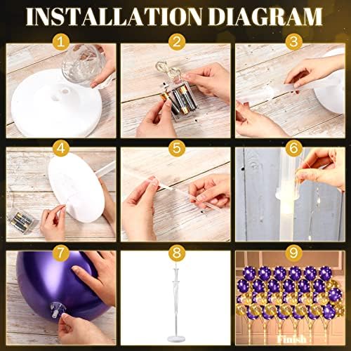 Wettarn 6 Set of Christmas Balloon Stand Kit for Floor with Balloons Light Strings Holder Centerpieces Balloon Column Kit Birthday Baby Shower Wedding Party(Gold Sequin, Purple) - Image 2