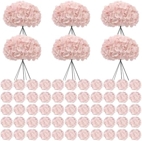 65 Pcs Blush Hydrangea Artificial Flowers for Wedding Decor by DELOVO
