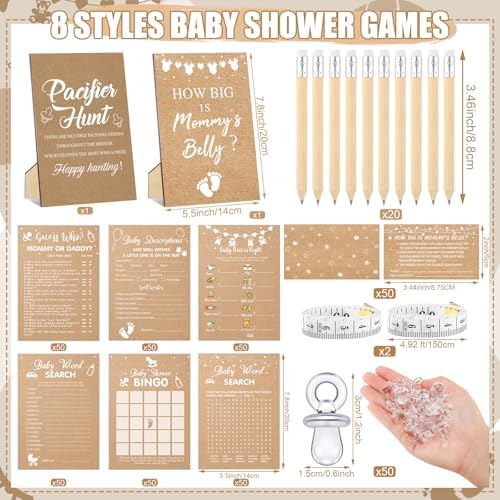 Sherr 424 Pcs Baby Shower Pacifier Hunt Games Kraft Paper - Image 3