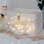 OurWarm Frosted Acrylic Wedding Card Box with Lock, Large Gift Card Box for Wedding Reception with Slot and String Light by OurWarm