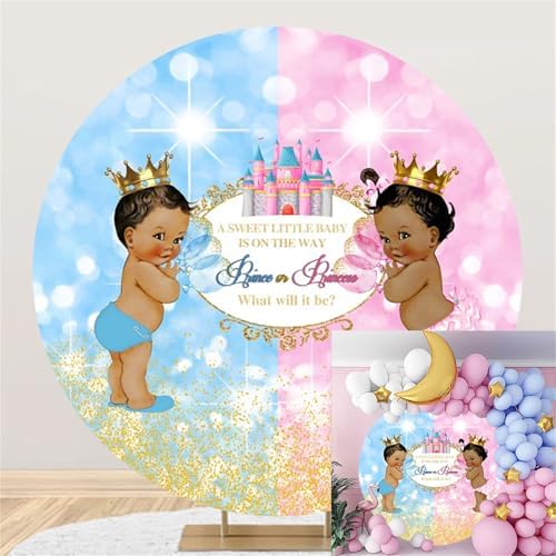 Polyester Diameter 6.5ft Round Gender Reveal Backdrop Blue Pink Cute Castle Background for Photography Boy or Girl Mommy Pregnancy Surprise Party Decor Supplies Photo Booth Props by Kzzfqxb