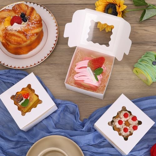Moretoes 200pcs Small Cookie Boxes with Window,4x4x2.5In Brown Bakery Boxes - Image 6