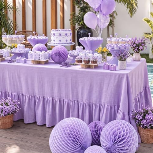 Moukeren 120"x60" Ruffled Tablecloth Table Cover, Purple, Classic - Image 5