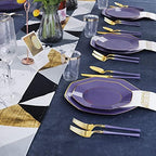 KIRE 140Pcs Purple Plates with Gold Rim - Plastic Plates for Party - Image 6